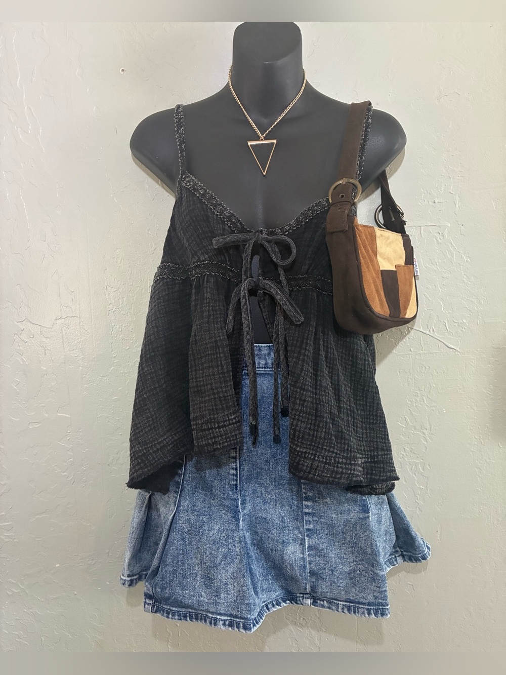 ee:some of Los Angeles cami babydoll, mineral washed tie front SZ L
